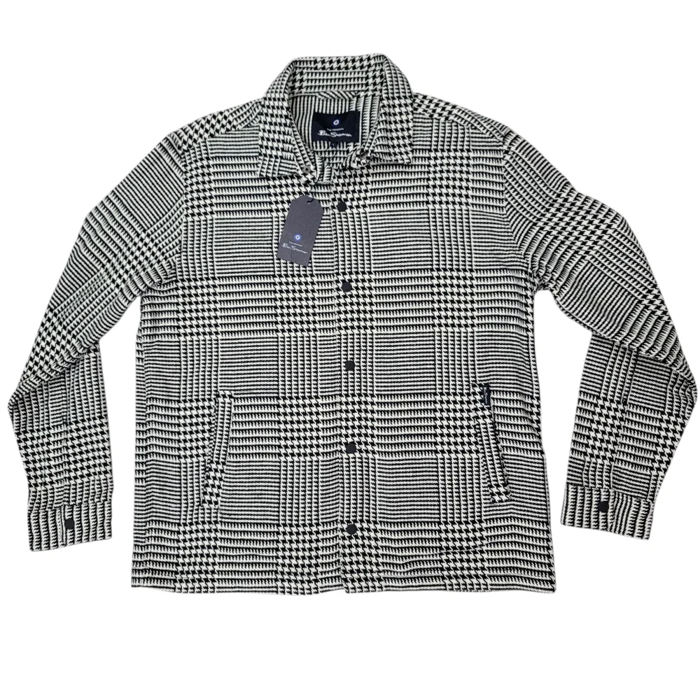 NWT Ben Sherman Glen Plaid Cotton Shirt Jacket Navy Cream Preppy British Men’s L - Picture 1 of 17